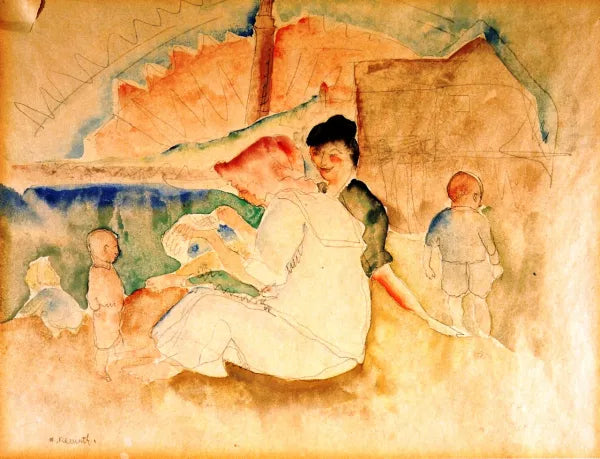 Two Women and Three Children on the Beach