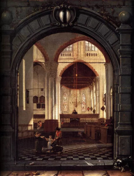 Interior of the Oude Kerk, Delft, Seen through a Stone Archway