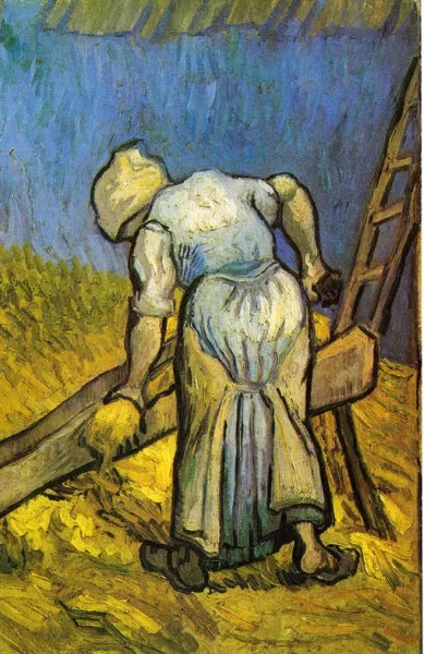 Peasant Woman Cutting Straw after Millet