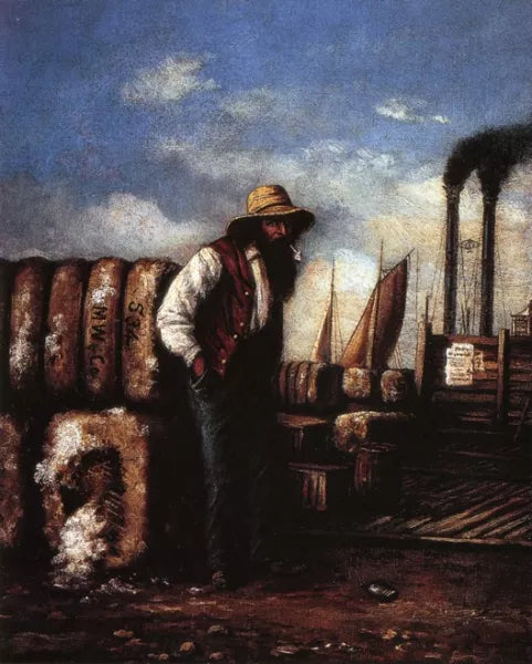 White Man with Cotton Bales on Docks