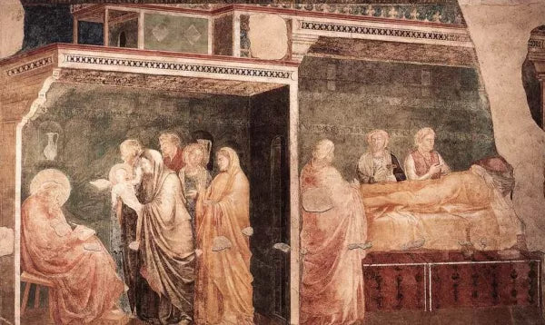 Scenes from the Life of St John the Baptist: 2. Birth and Naming of the Baptist Peruzzi Chapel, Santa Croce, Florence