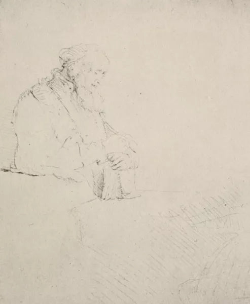 Old Man Resting His Hands Upon a Book