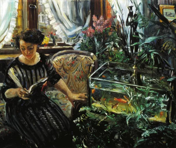 Woman by a Goldfish Tank