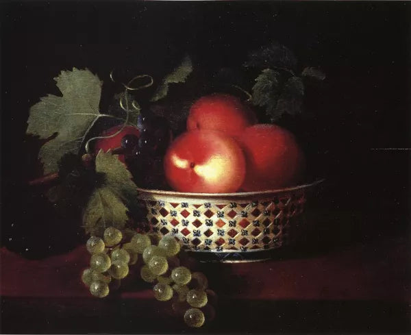 Peaches and Grapes in a Porcelain Bowl