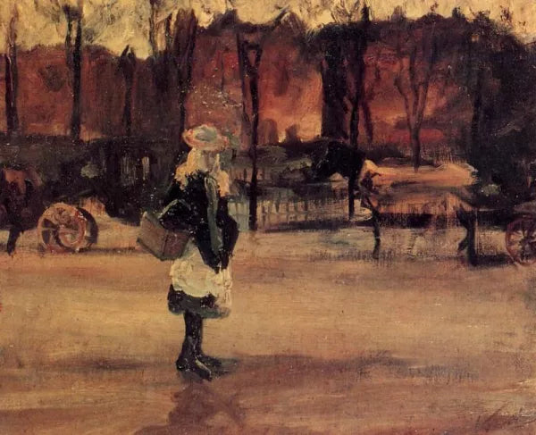 Girl in the Street, Two Coaches in the Background