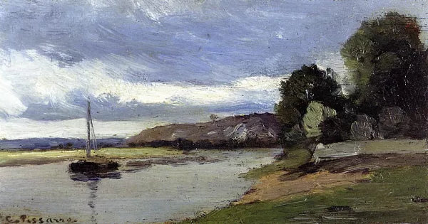 Banks of a River with Barge