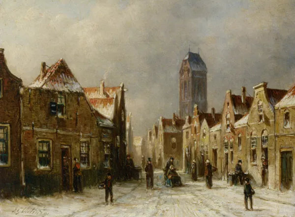 Figures in the Streets of a Snow Covered Dutch Town