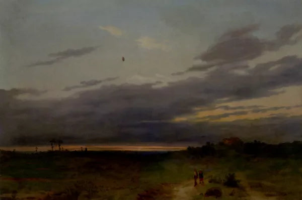 Sunset Landscape with Two Figures on a Track