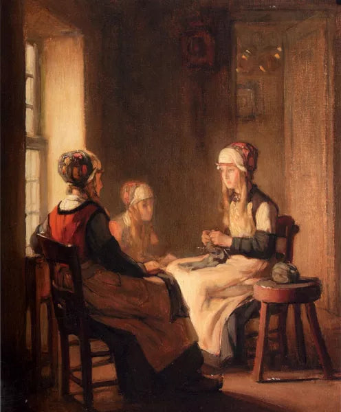 A Interior With Marken Girls Knitting