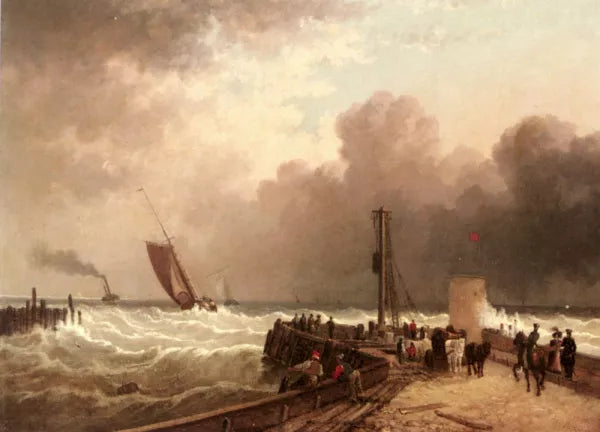 Shipping Approaching The Harbour Mouth In A Rough Sea