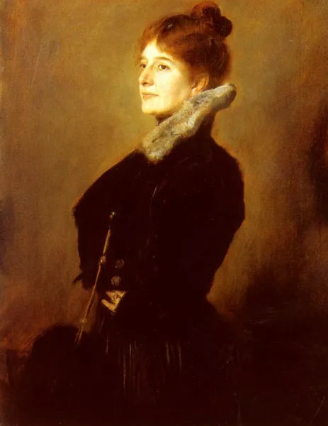 Portrait Of A Lady Wearing A Black Coat With Fur Collar