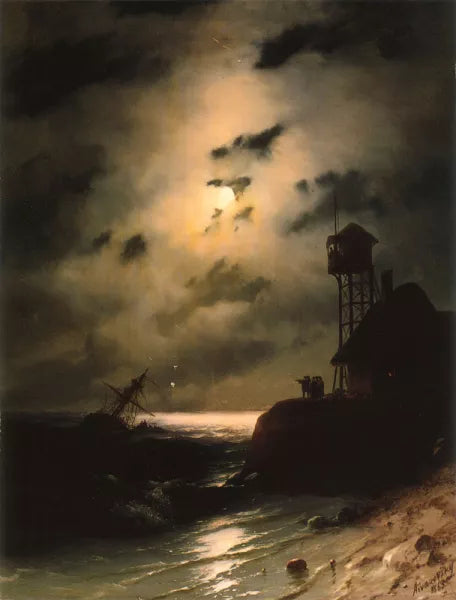 Moonlit Seascape With Shipwreck
