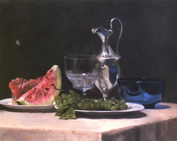 Still Life Study of Silver, Glass and Fruit