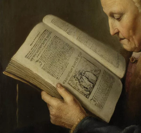 Old Woman Reading a Bible Detail