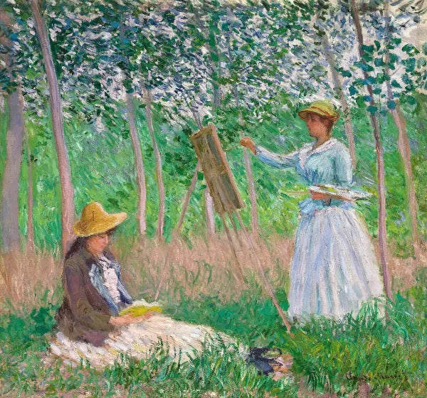 In The Woods At Giverny- Blanche Hoschede At Her Easel With Suzanne Hoschede Reading