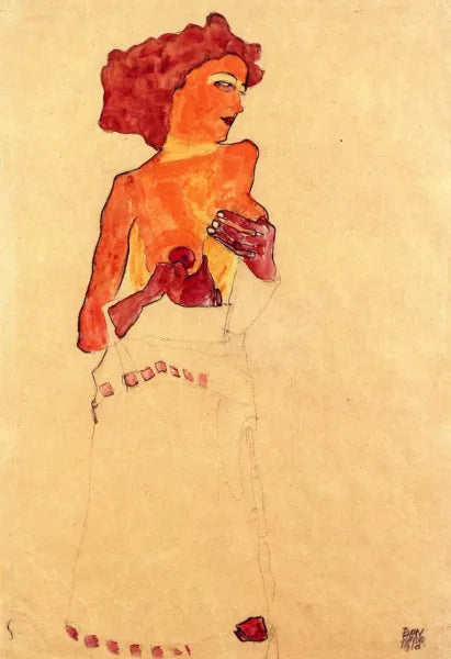 Semi-Nude Girl Holding Her Breast, Facing Right