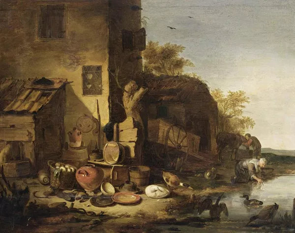 Cottage with a Still-Life of Kitchen Utensils