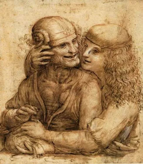 Young Man Caresses an Old Woman