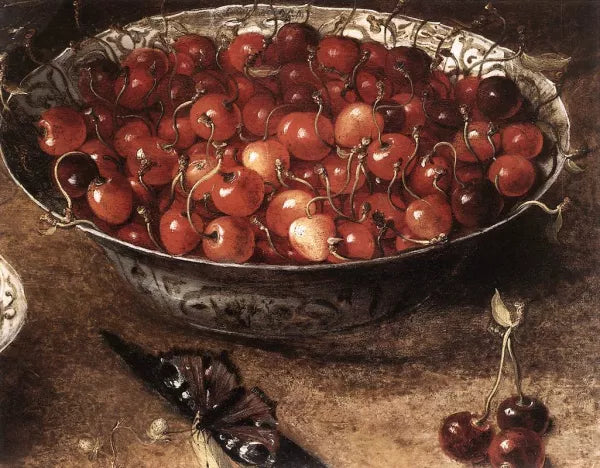 Still-Life with Cherries and Strawberries in China Bowls Detail