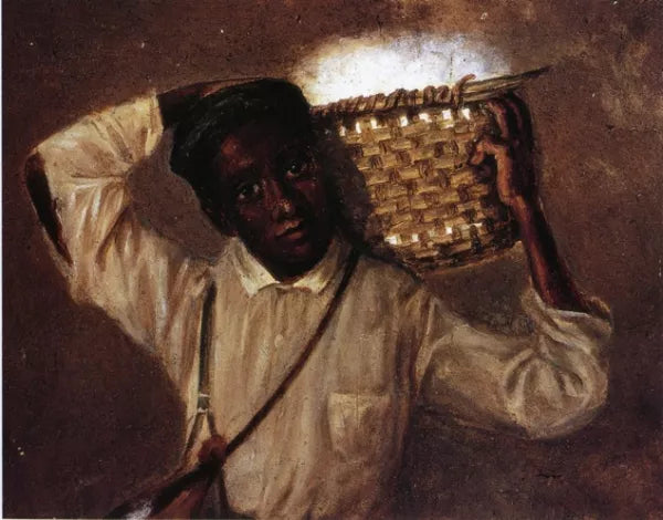 Young Boy with Cotton Basket on Shoulders