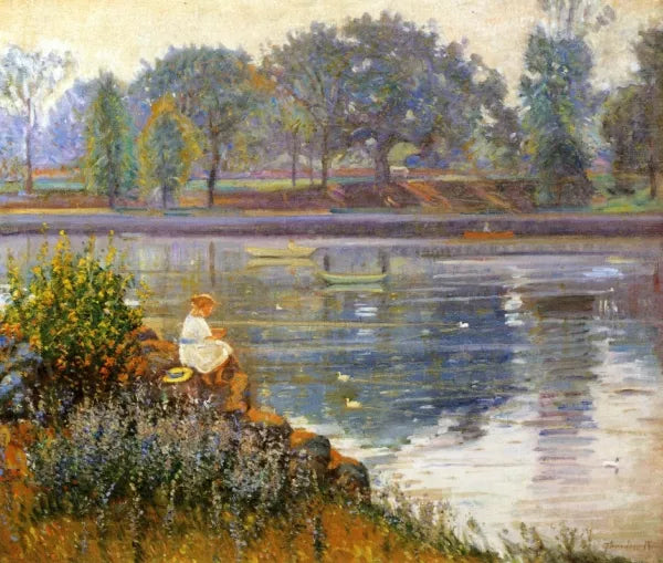 Girl Seated by a Pond