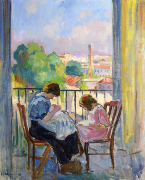 Girl Sewing at the Window