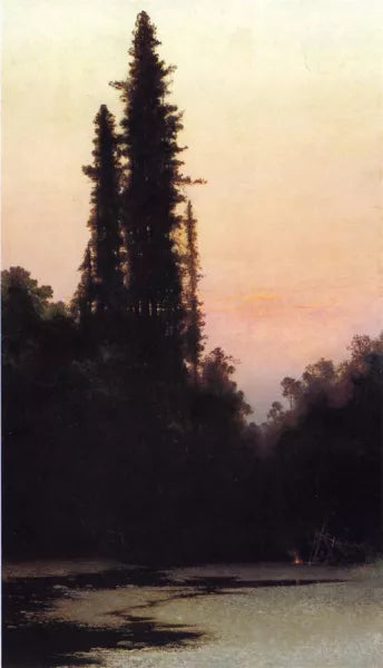 Landscape with a House near a Lake also known as Twilight Scene with Stream and Redwood Trees