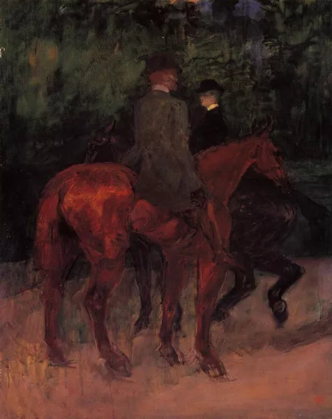 Man and Woman Riding Through the Woods