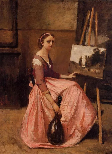 Corot's Studio (also known as Young Woman in a Red Dress, Sitting in front of an Easel, Holding a Mandolin)