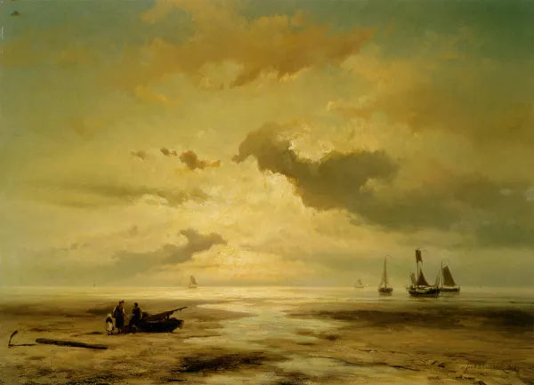 A Coastal Scene with Figures on the Beach