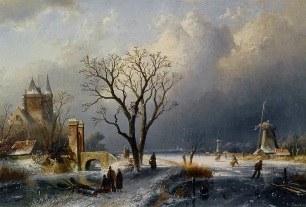 A Winter Landscape with Figures near a Castle