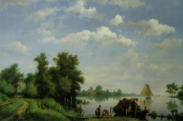 Figures by a Boat on a Lake