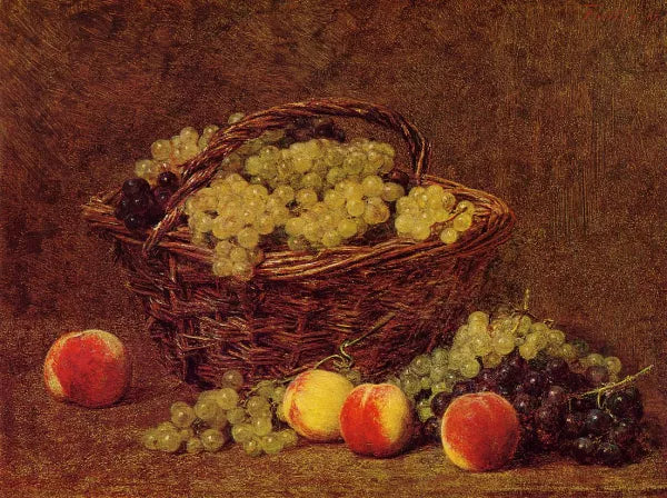 Basket of White Grapes and Peaches