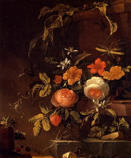 Flowers In A Landscape With A Lizard