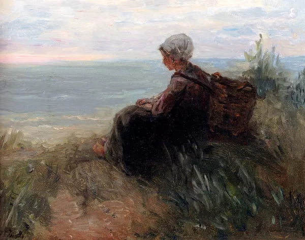 A Fishergirl On A Dunetop Overlooking The Sea