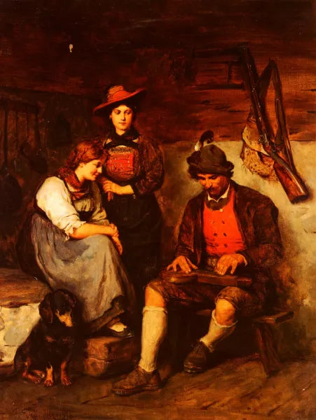 Der Zitherspieler Auf Der Alm, Dem Zwei Madchen Zuhoren