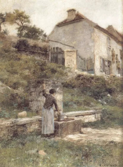 A Woman Filling Her Bucket at a Well