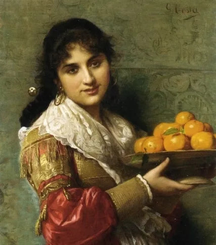 A Young Italian Beauty with a Plate of Oranges