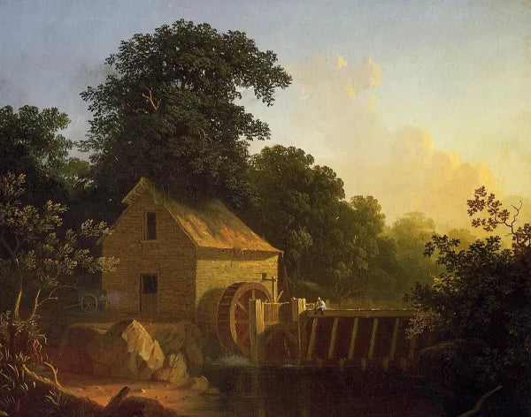 Landscape with Waterwheel and Boy Fishing