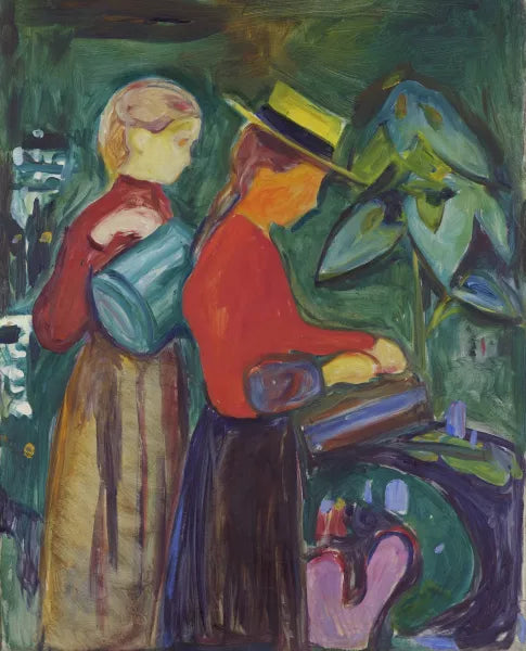 Girls Watering Flowers